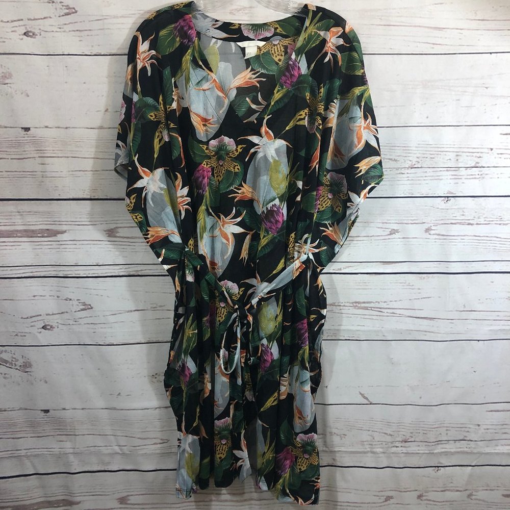 H&M Swim Cover Up Hawaiian Black Floral Print XL